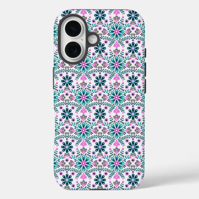 Floral Pattern in Hibiscus and Turquoise Case-Mate iPhone Case (Back)