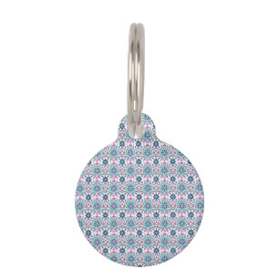 Floral Pattern in Hibiscus and Turquoise Pet Tag