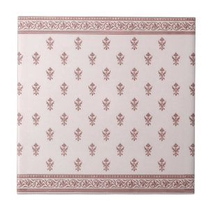 Floral Pattern In Mushroom Pink Ceramic Tile