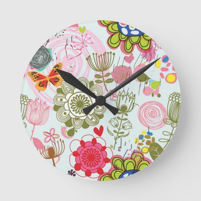 Floral pattern in retro style 2 round clock (Front)