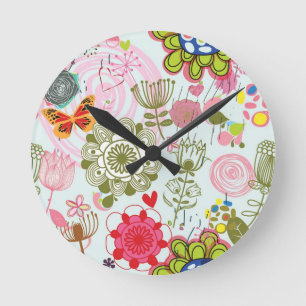 Floral pattern in retro style 2 round clock