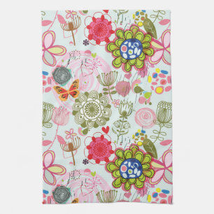 Floral pattern in retro style 2 tea towel