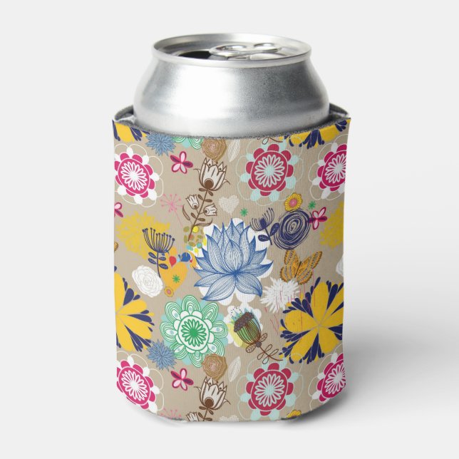 Floral pattern in retro style 3 can cooler (Can Front)