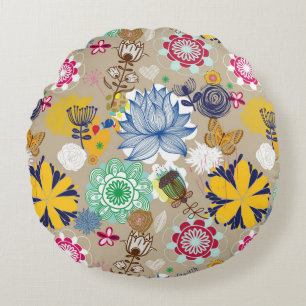 Floral pattern in retro style 3 round cushion