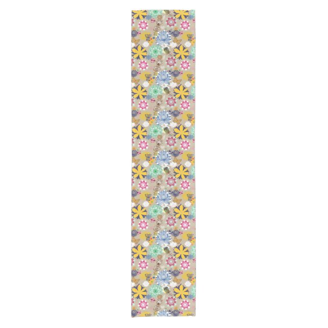 Floral pattern in retro style 3 short table runner (Front)
