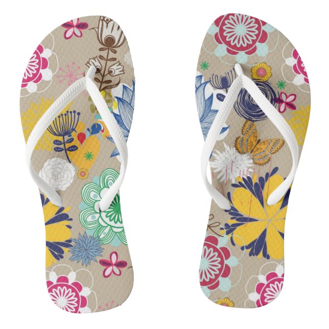 Floral pattern in retro style 3 thongs (Footbed)