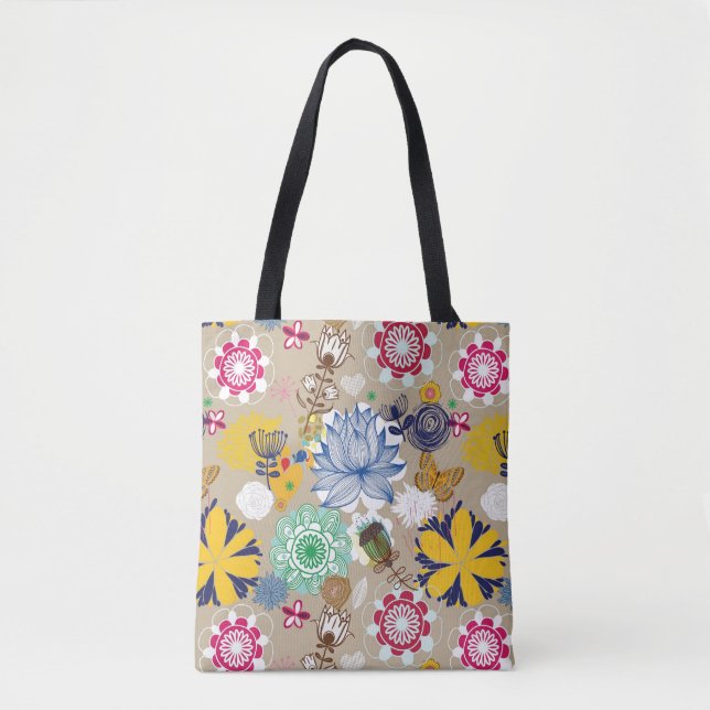Floral pattern in retro style 3 tote bag (Front)