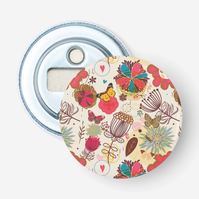 Floral pattern in retro style 4 bottle opener (Front)