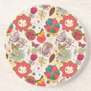 Floral pattern in retro style 4 coaster