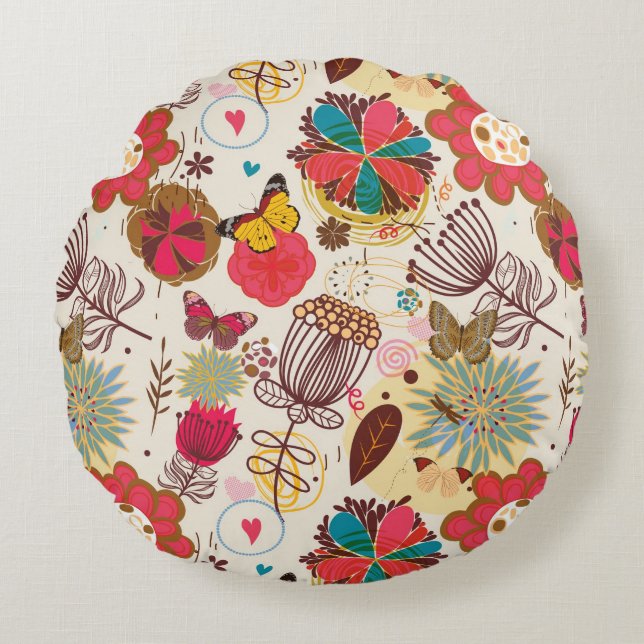 Floral pattern in retro style 4 round cushion (Front)