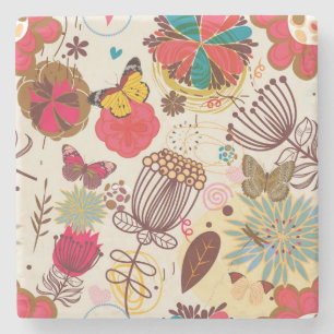 Floral pattern in retro style 4 stone coaster