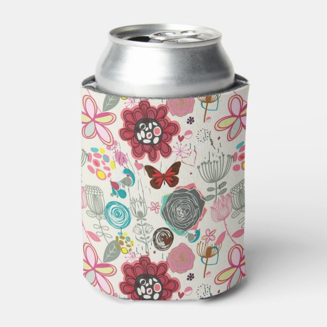 Floral pattern in retro style 5 can cooler (Can Front)