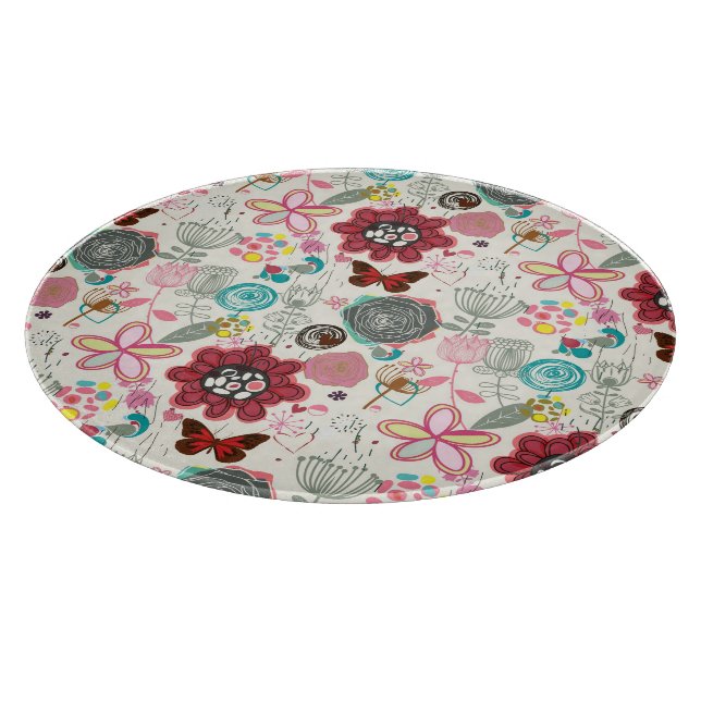 Floral pattern in retro style 5 cutting board (Corner)