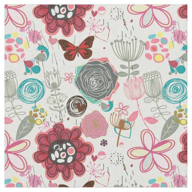 Floral pattern in retro style 5 fabric (Close Up)