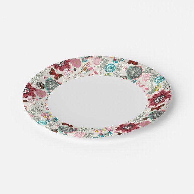 Floral pattern in retro style 5 paper plate (Angled)