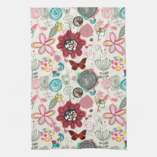 Floral pattern in retro style 5 tea towel