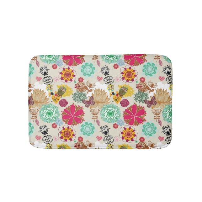 Floral pattern in retro style bath mat (Front)