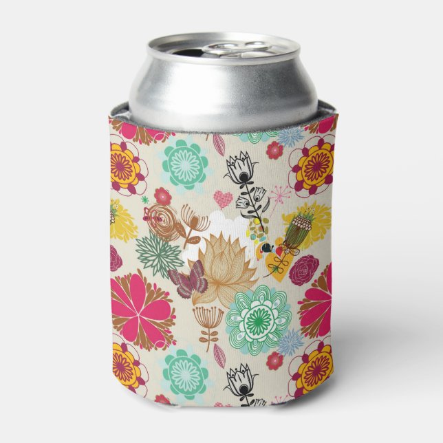 Floral pattern in retro style can cooler (Can Front)