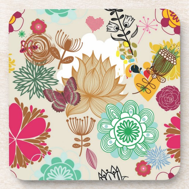 Floral pattern in retro style coaster (Front)