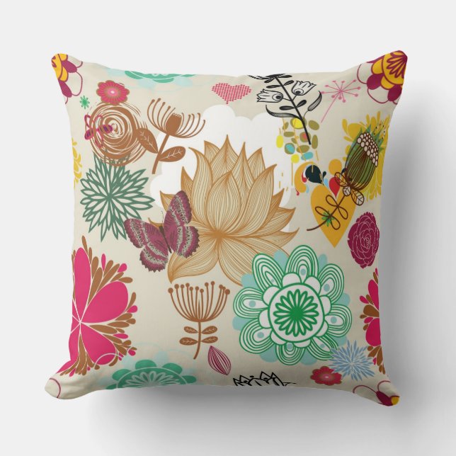 Floral pattern in retro style cushion (Front)