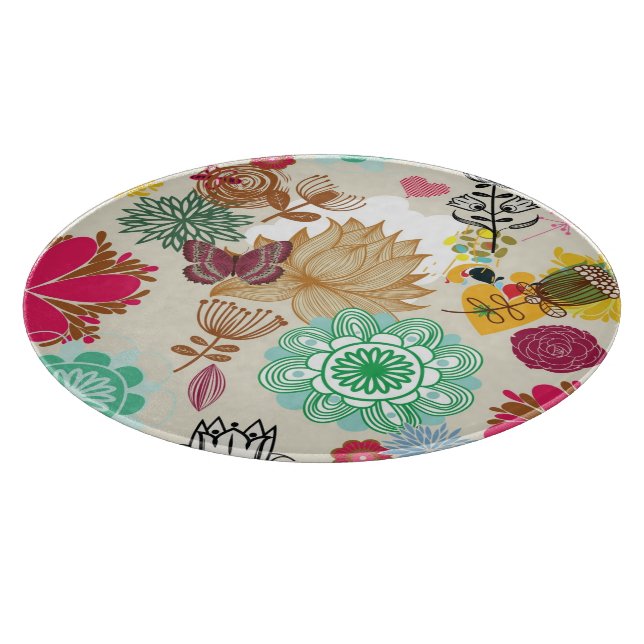 Floral pattern in retro style cutting board (Corner)