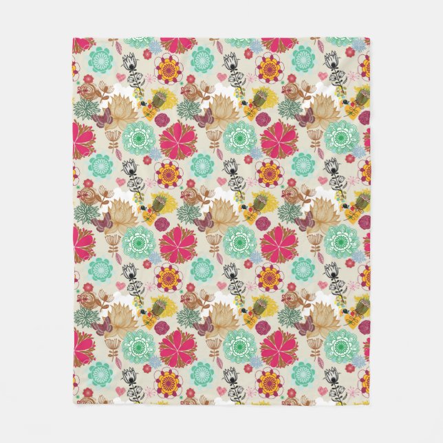 Floral pattern in retro style fleece blanket (Front)