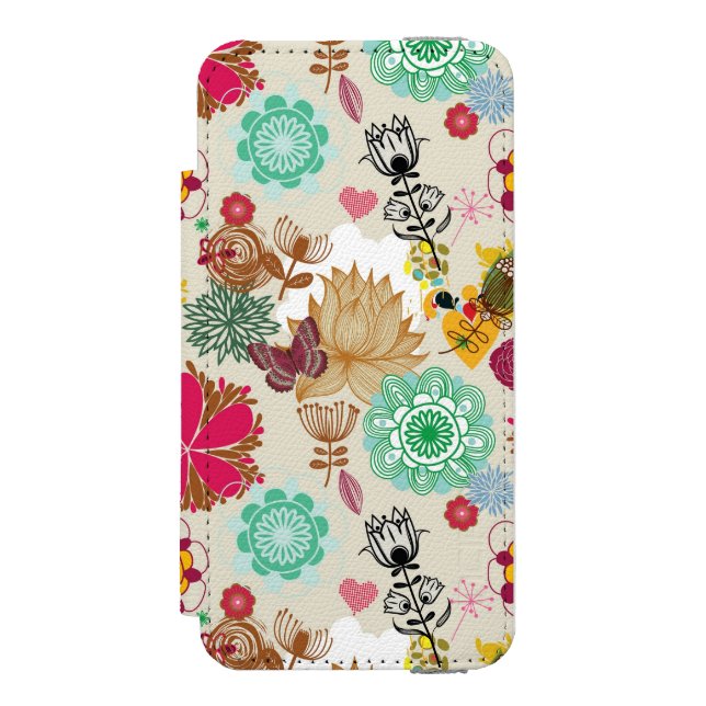 Floral pattern in retro style incipio iPhone wallet case (Folio Front)