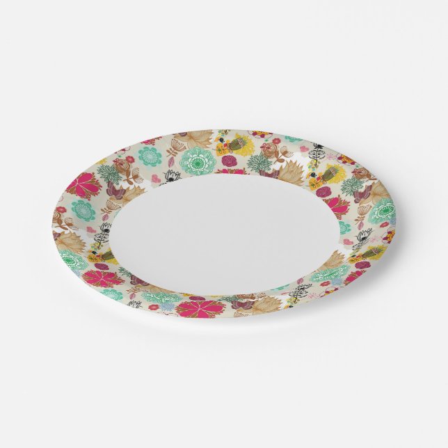 Floral pattern in retro style paper plate (Angled)