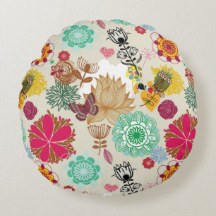 Floral pattern in retro style round cushion