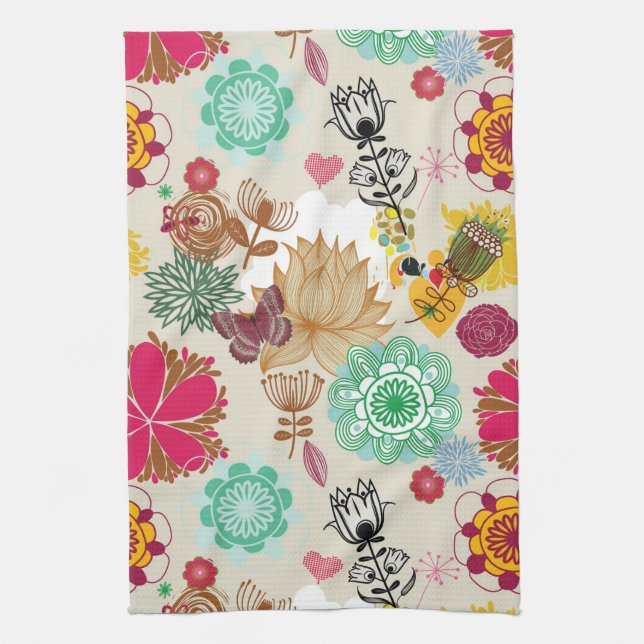 Floral pattern in retro style tea towel (Vertical)