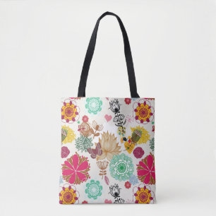 Floral pattern in retro style tote bag