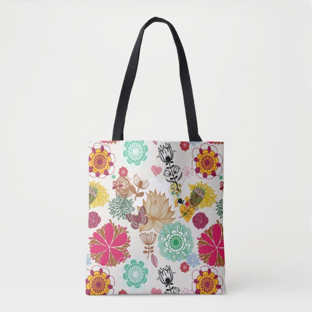 Floral pattern in retro style tote bag (Front)