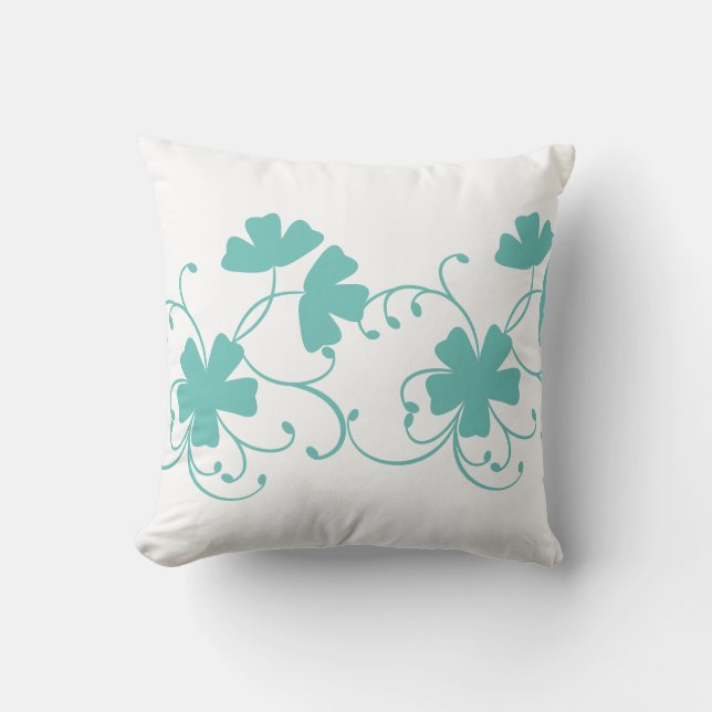 Floral Pattern In Teal Colour Cushion (Front)