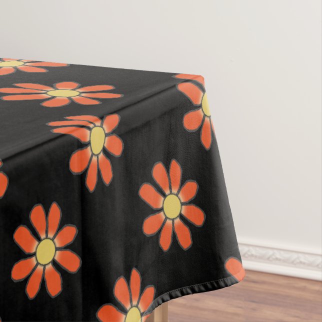 Floral Pattern Large Graphical Flowers Orange Tablecloth (In Situ)