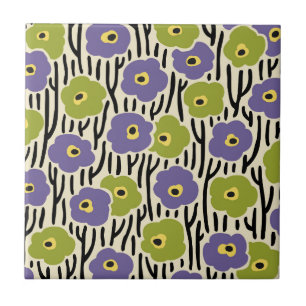 Floral Pattern Lavender and Olive Green Ceramic Tile