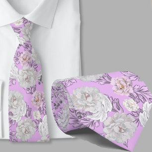 Floral Pattern Lavender Large Flowers Necktie