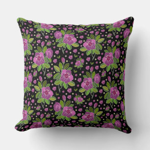 Floral Pattern Lilac Pink Green Black Cushion