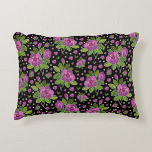 Floral Pattern Lilac Pink Green Black Decorative Cushion