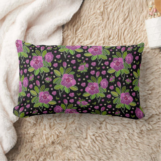 Floral Pattern Lilac Pink Green Black Lumbar Cushion