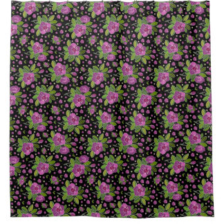 Floral Pattern Lilac Pink Green Black Shower Curtain