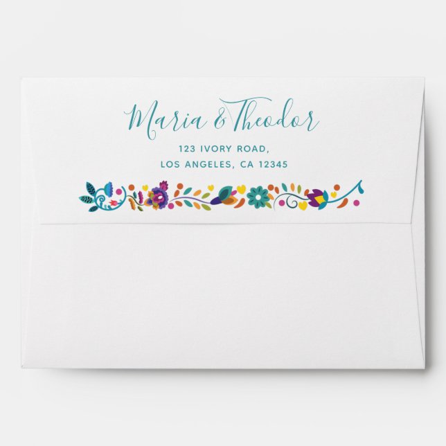 Floral Pattern Mexican Colourful Wedding Envelope (Back (Top Flap))