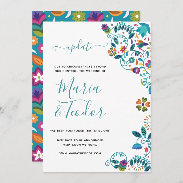 Floral Pattern Mexican Style Wedding Update Invitation (Front/Back)
