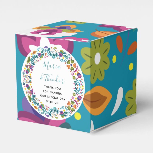 Floral Pattern Mexican Wedding Personalised  Favour Box (Front Side)