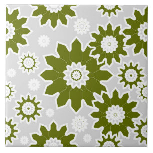 Floral pattern, modern design, olive green, white ceramic tile
