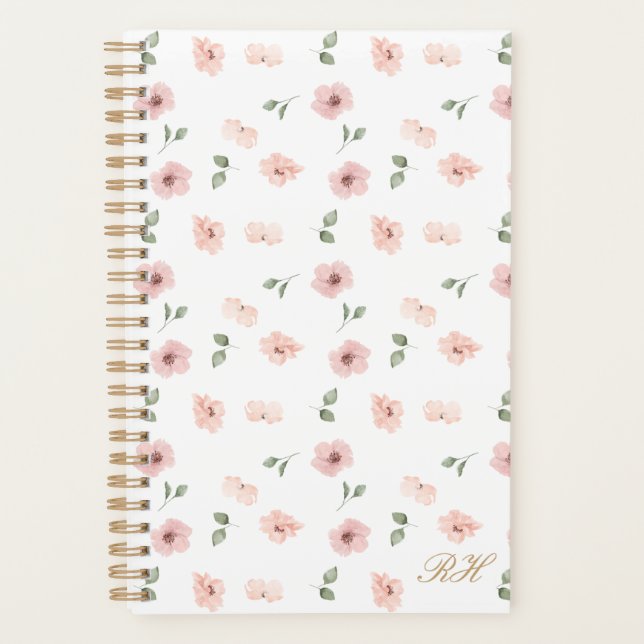 Floral Pattern Monogram Initials Blush Planner (Front)