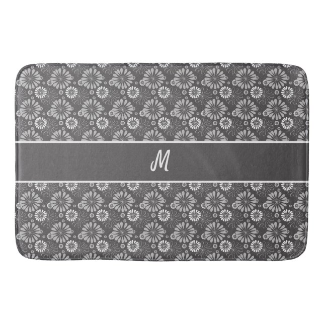 Floral Pattern Monogrammed Bath Mat (Front)