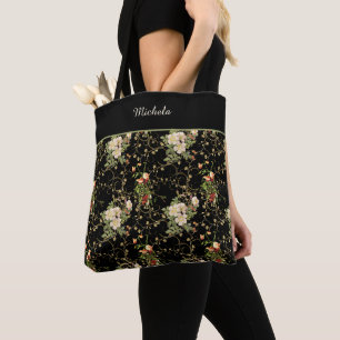 Floral Pattern Monogrammed Tote Bag