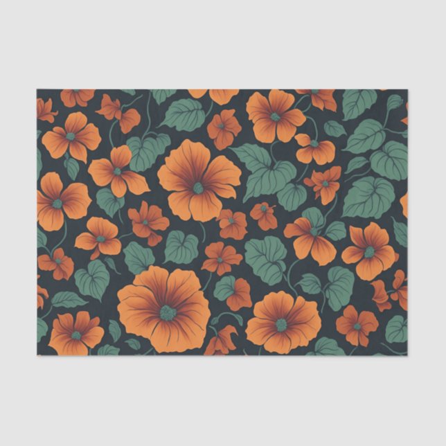 Floral Pattern Nasturtium Flowers Tissue Paper (Front)