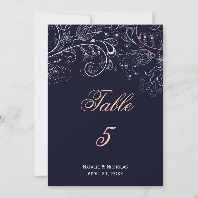 Floral Pattern Navy Tulip - Table Number (Front)