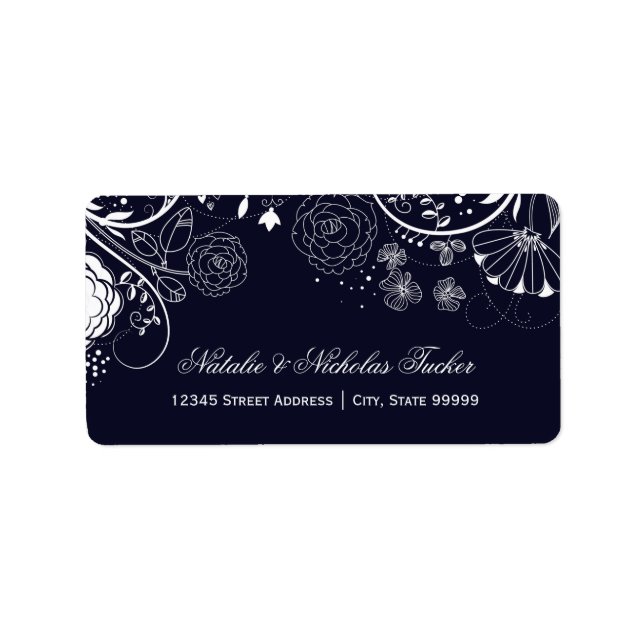 Floral Pattern Navy/White - Address Labels (Front)